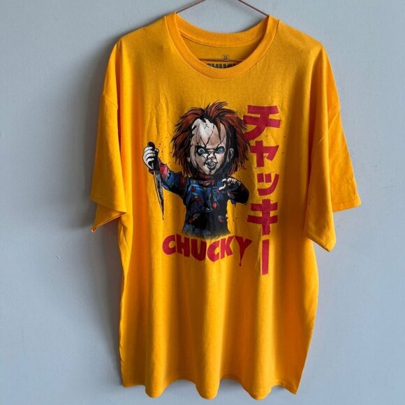 Chucky Mens Short Sleeve Chucky Print Shirt Yellow Size 2XL - Picture 1 of 7